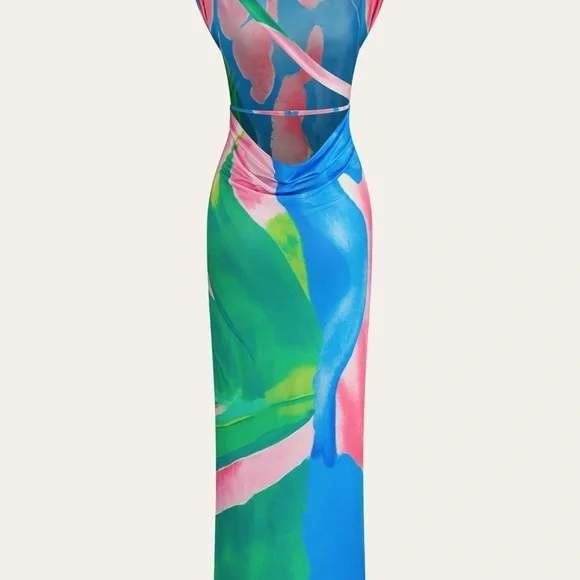 Monet garden print sleeveless long dress - Picture 4 of 4